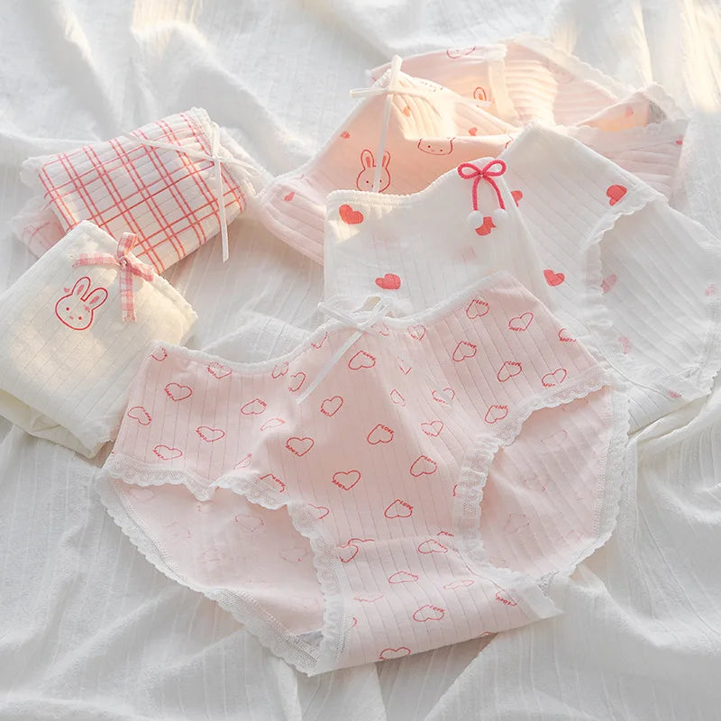 Fashion 5Pcs/set Cotton Underwear Women Seamless Panties Lovely Girl Briefs Plus Size Breathable Underpants Female Sexy Lingerie