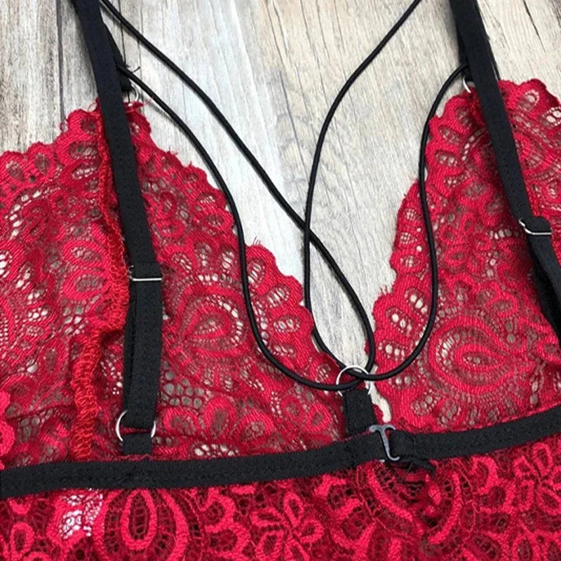 1 Set Hot Lace Strappy Teddy, Cut Out Backless Bodysuit, Women's Sexy Lingerie & Underwear